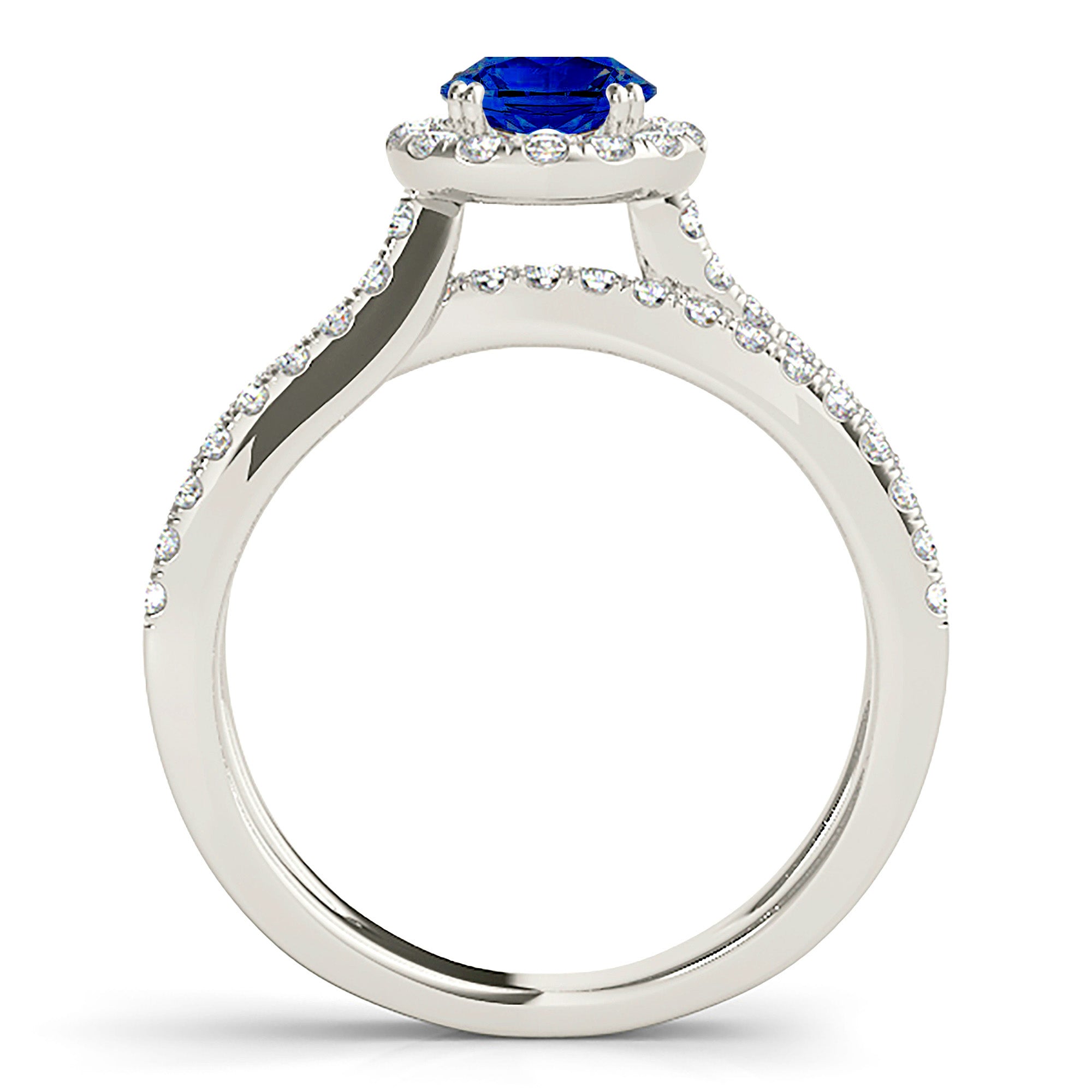 1.35 Carat Genuine Blue Sapphire Criss Cross Halo Ring - Elegant Engagement, Wedding, Anniversary Jewelry Gift for Her