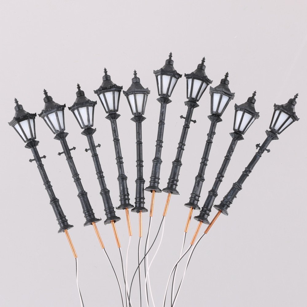 10PCS 1:75 Scale LED Courtyard Street Lamps for Model Railways & Train Sets - Perfect for Dioramas, Miniature Landscapes and Tabletop Displays