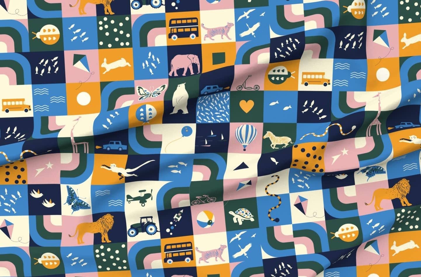 Retro Play Monkey Spring Printed Chiffon Fabric by The Yard - Lightweight & Soft Sewing Material for Dresses, Scarves, Home Decor & DIY Crafts - Perfect for Fashion Apparel & Bohemian Decor