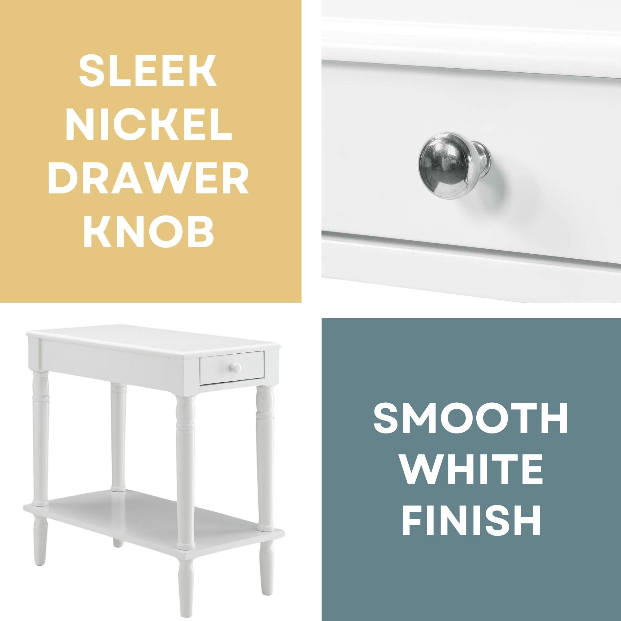French Country Style No-Tools Assembly Chairside End Table in White - Perfect for Living Room, Bedroom, or Office Side Table