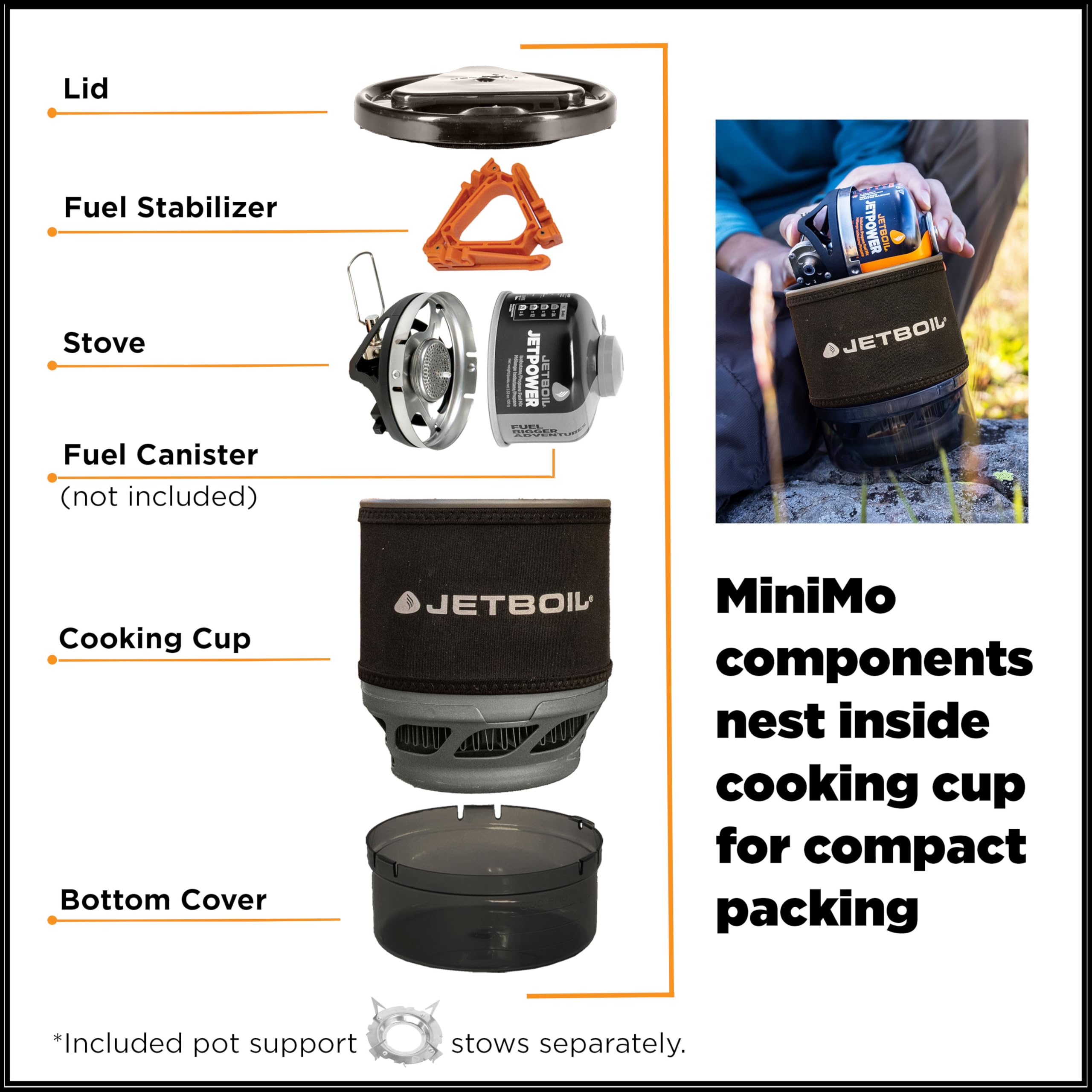 Jetboil MiniMo Compact Camping Stove - Portable Backpacking Cooking System with Adjustable Flame Control - Perfect for Hiking, Backpacking & Outdoor Adventures