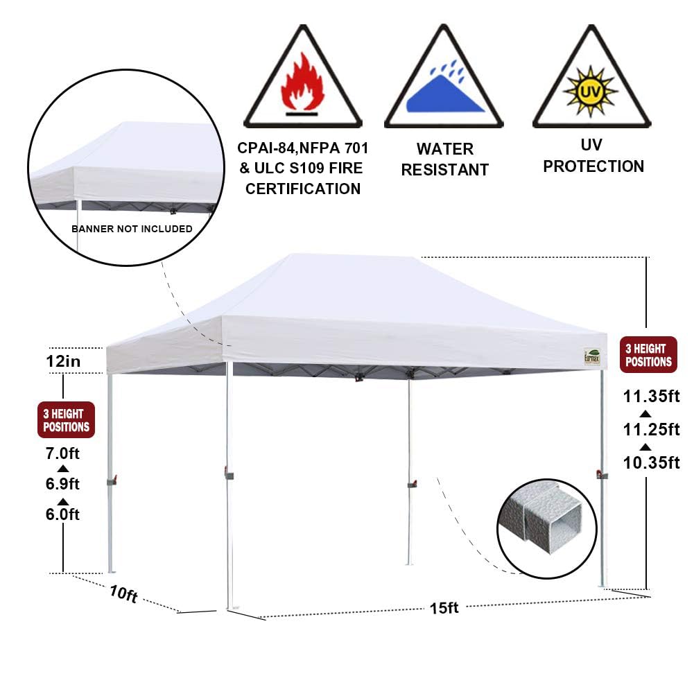 Eurmax USA 10x15 Feet Heavy Duty Commercial Pop Up Canopy Tent with Roller Bag & 4 Sand Weight Bags - Blue - Perfect for Outdoor Events, Farmers Markets, and Beach Parties