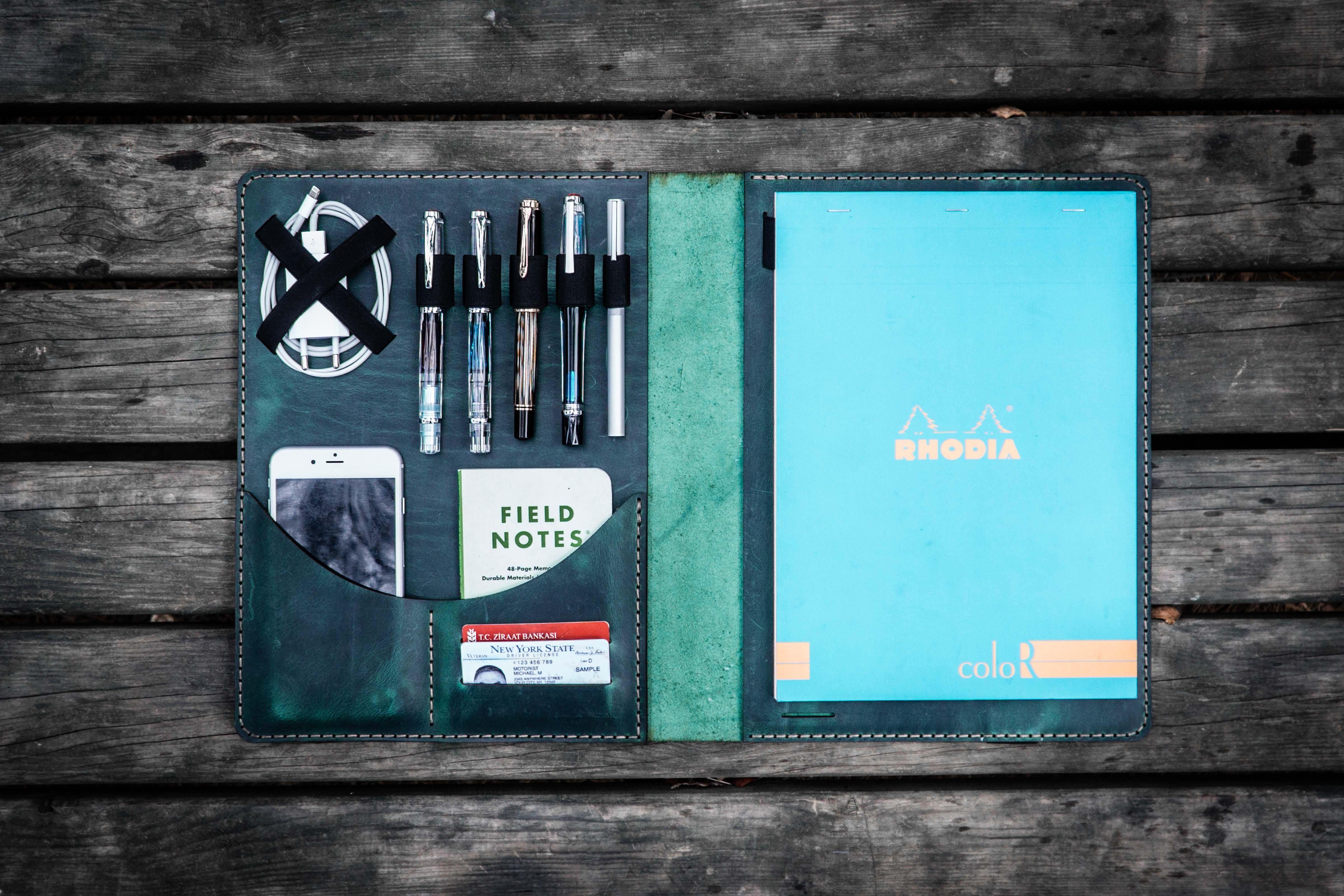 Leuchtturm1917 A4+ Leather Cover Portfolio - Crazy Horse Forest Green | Premium Business Organizer for Documents, Notebooks & Office Use