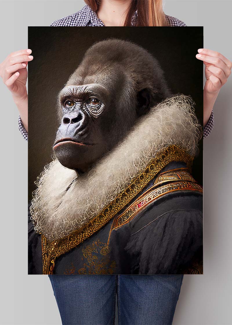 Gorilla Animal Head Portrait Print Wall Art - Realistic Wildlife Decor for Living Room, Bedroom & Office