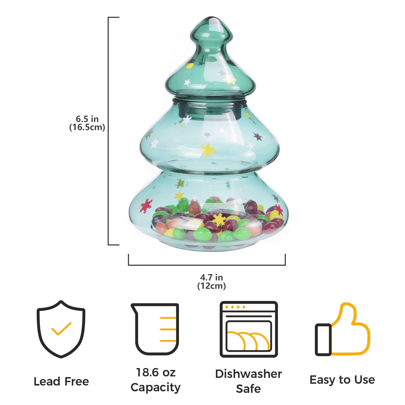Luvan Glass Candy Jar with Lid - Large Christmas Tree Candy Bowl for Home, Kitchen, Office & Desk - Perfect Holiday Gift for Christmas & Party Decor