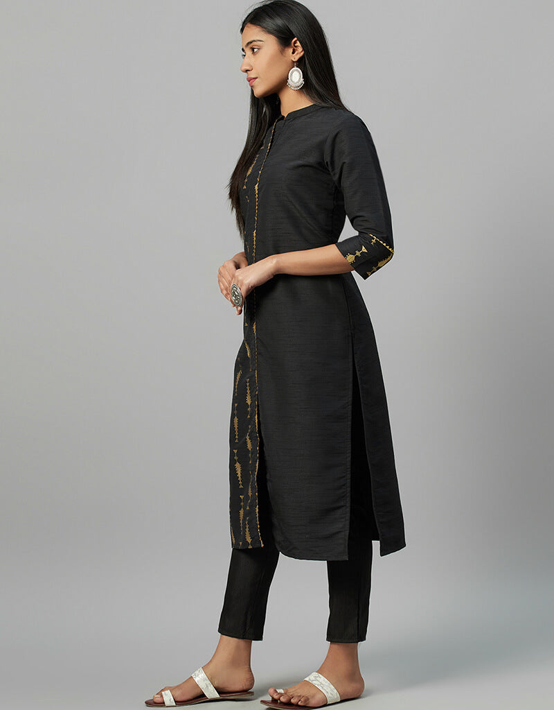Black Poly Silk Straight Leg Pants for Women - Comfortable & Elegant Office Wear & Casual Outfits