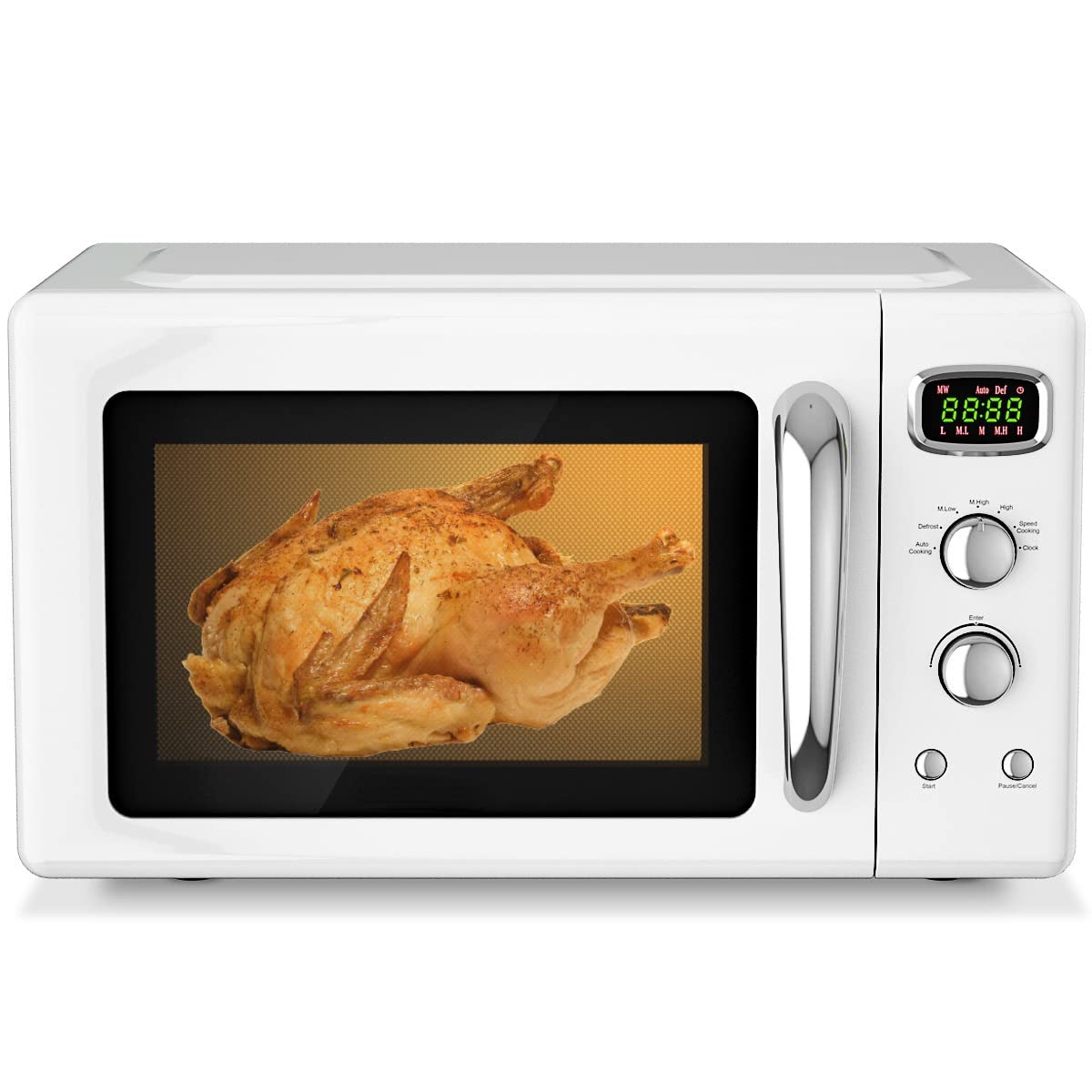 MAT EXPERT 0.9 Cu.ft Compact Microwave Oven - 900W Digital Small Microwave with Glass Turntable, 5 Power Levels & 6 Preset Buttons - Child Lock & Delayed Start Function - Perfect for Dorms, Offices & Small Kitchens (White)
