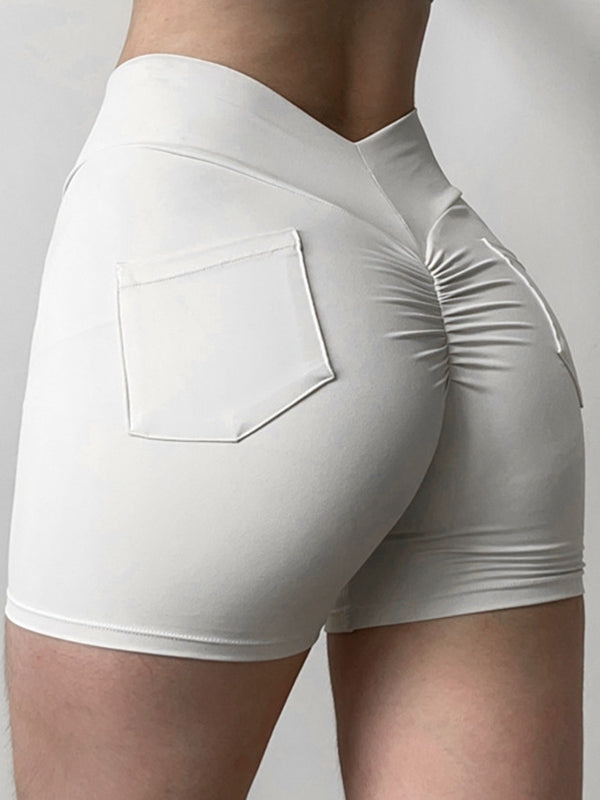 ZASUWA Women's Sexy V-Shape Waist Deep V-Back Scrunch Bum Shorts with Pockets - Perfect for Gym, Yoga, and Night Out