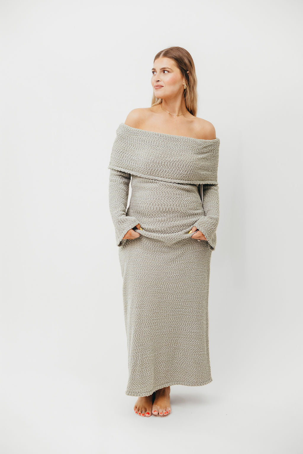 Nora Knit Maxi Dress in Dusty Sage - Bump Friendly Maternity Dress for Women | Comfortable Stretchy Long Dress for Pregnancy, Nursing & Everyday Wear