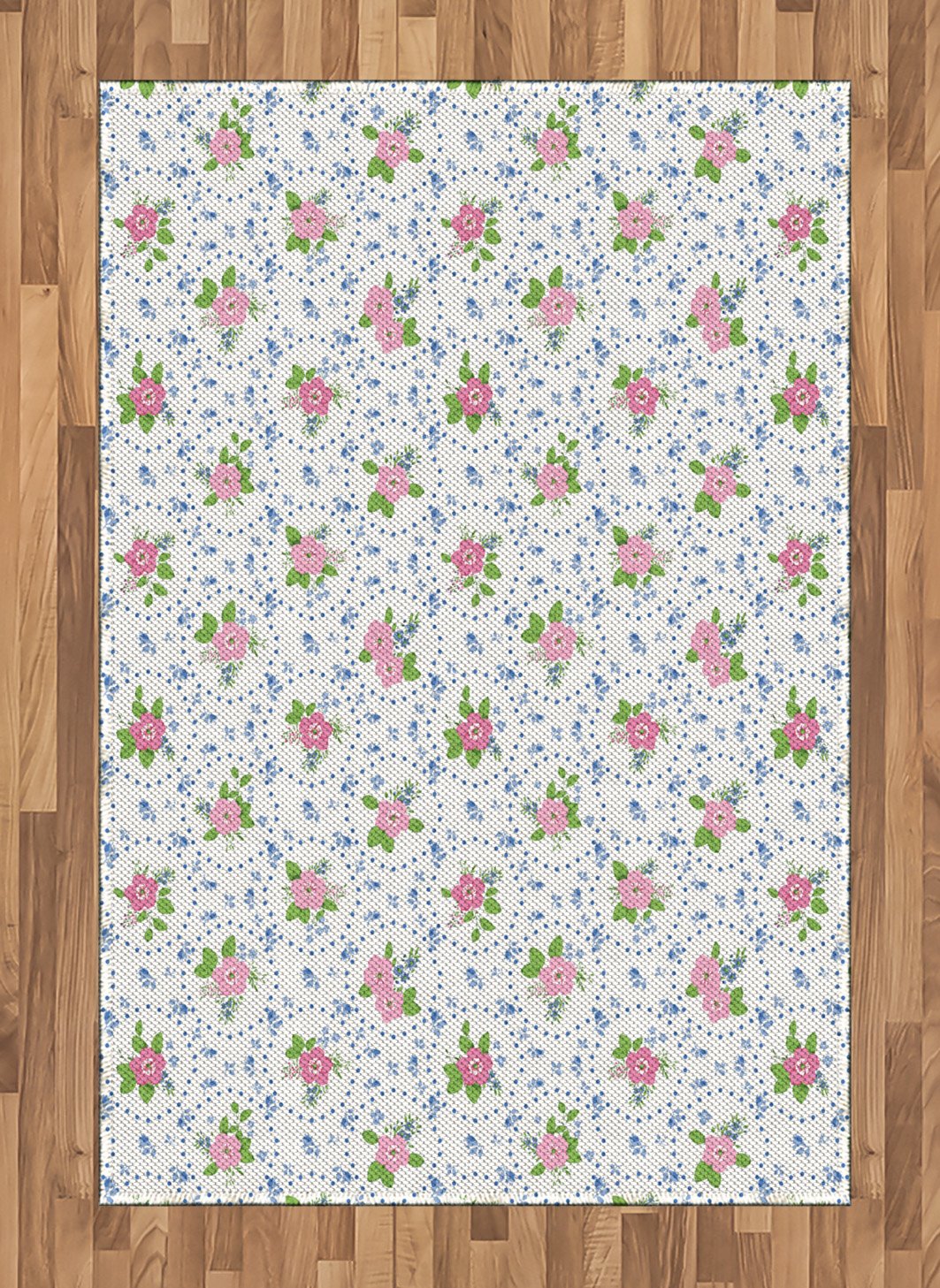 Ambesonne Shabby Floral Area Rug - Classic Peony Flowers with Circular Bouquets, Nature-Inspired Romantic Design, Non-Slip Flat Woven Accent Rug for Living Room, Bedroom, Dining Room - 4' x 5'7