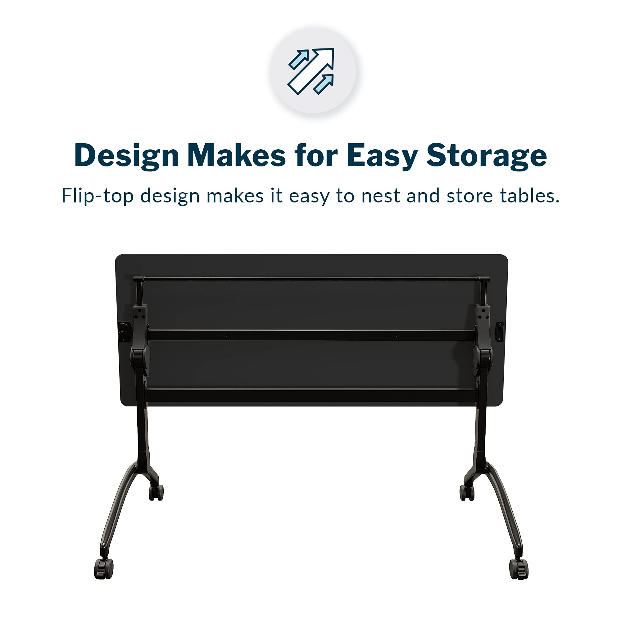 6ft Foldable Flip Top Training Table with Rolling Casters - Black Adjustable Height Folding Table with Linking Brackets for Multiple Configurations - Perfect for Classrooms, Gyms, and Event Spaces