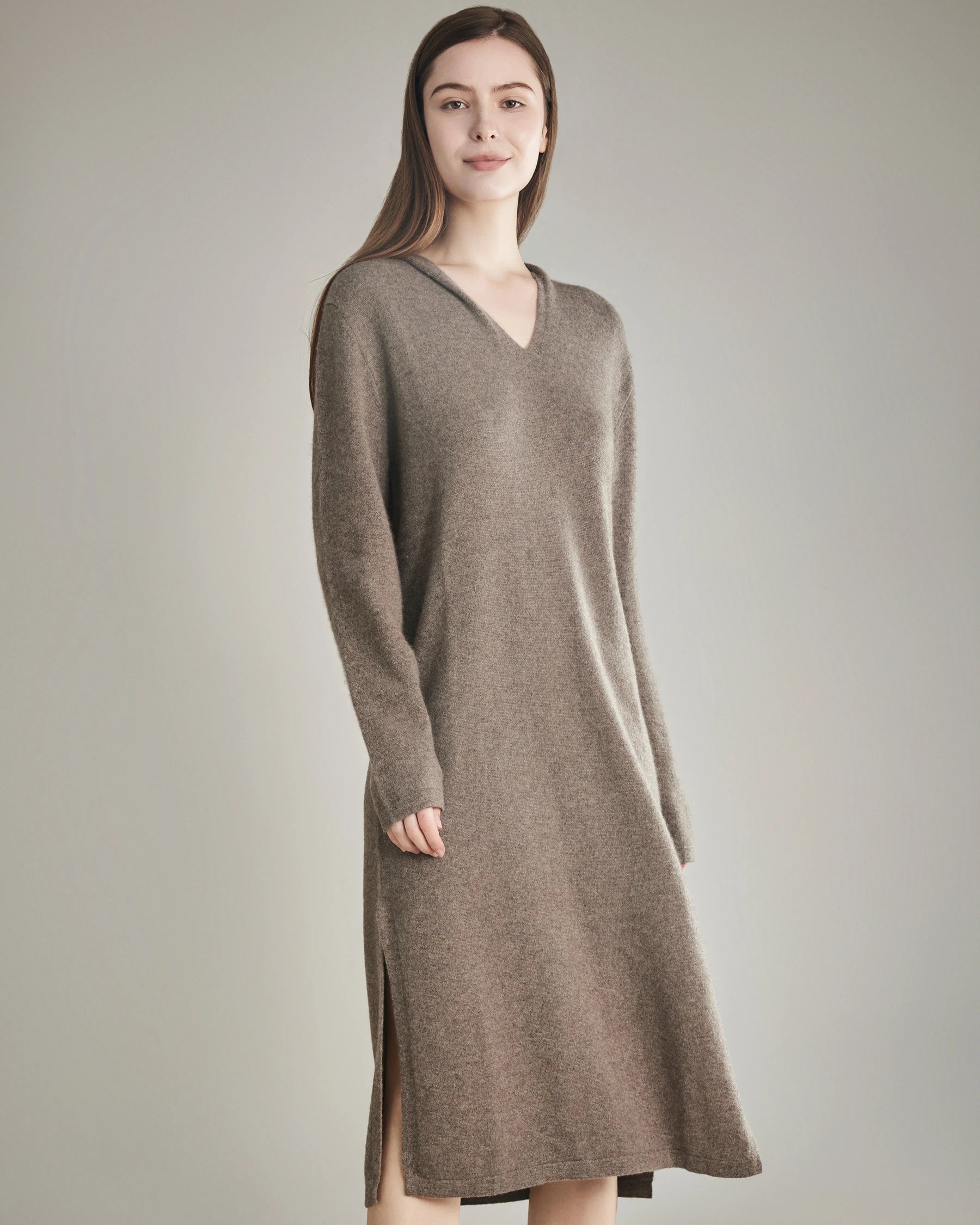Luxury Hooded Knit Cashmere Dress for Women - Soft & Warm Winter Fashion - Perfect for Holiday Parties & Cozy Evenings