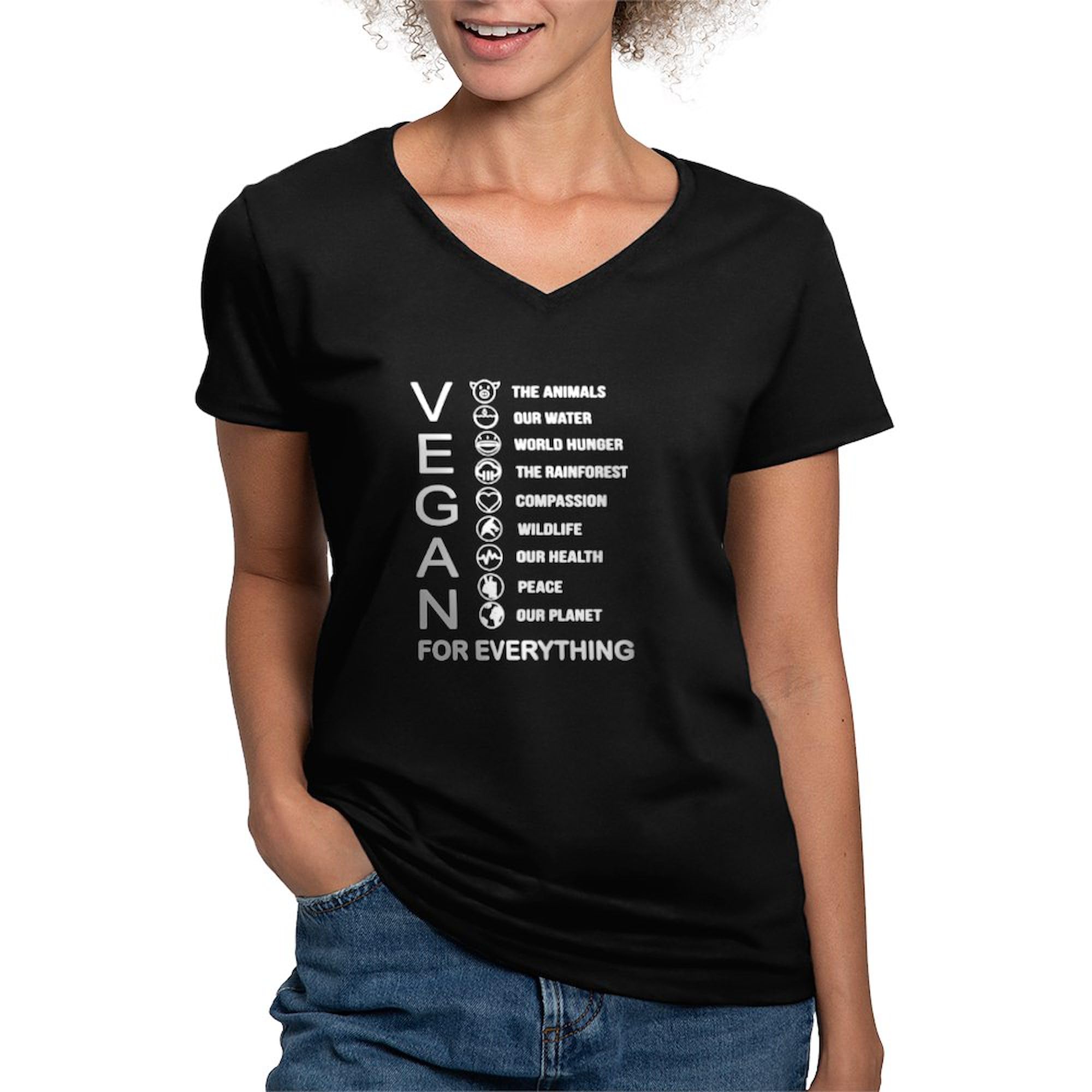 Vegan for Everything Women's Cotton V-Neck T-Shirt | Eco-Friendly Casual Wear for Animal Lovers & Sustainable Lifestyle | Perfect for Everyday Outfits, Vegan Events & Earth Day