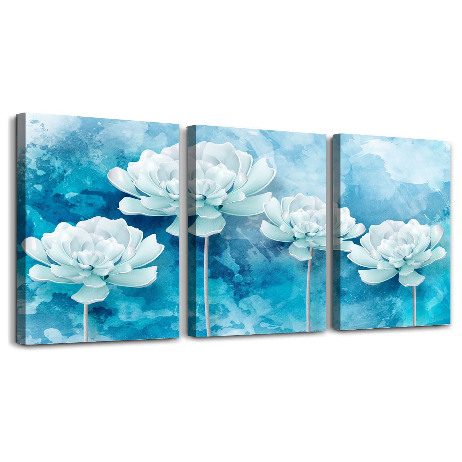 Abstract Flower Canvas Wall Art - 3 Panels Framed Boho Decor for Living Room & Kitchen