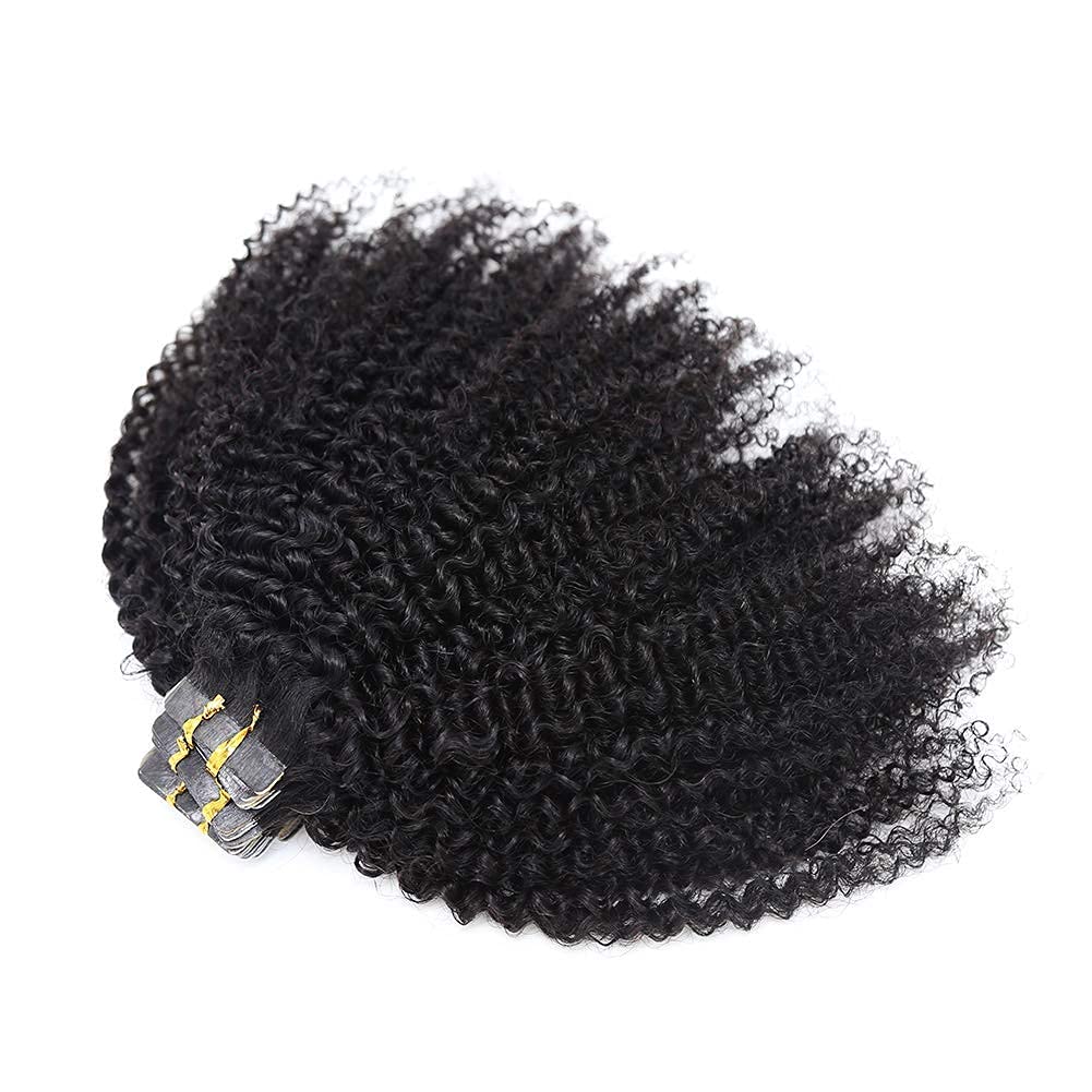 Mongolian Afro Kinky Curly Tape-in Human Hair Extensions - 40pcs 100g Small Curly Skin Weft Bundles - 22 Inch #2 Darkest Brown - Perfect for Protective Styles, Wig Making & Natural Hair Blending