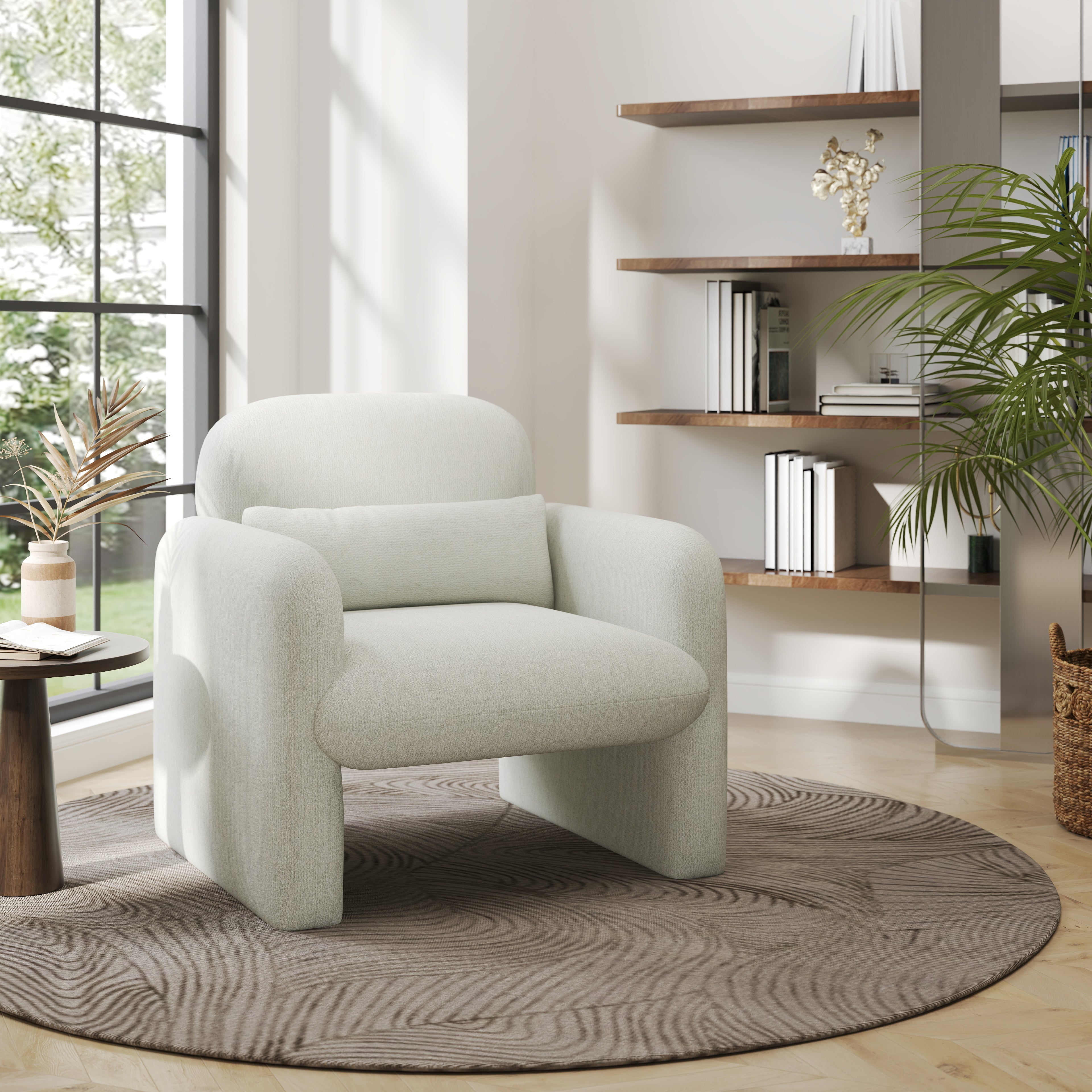 Roundhill Furniture Dylan Modern Upholstered Barrel Armchair in Cream White - Stylish Accent Chair for Living Room, Bedroom or Office