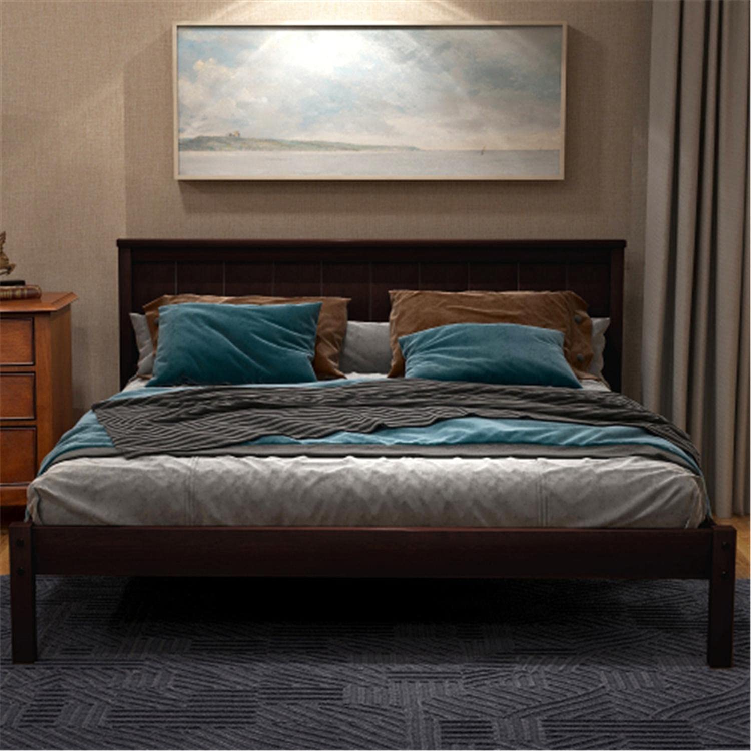 Full Size Platform Bed Frame with Headboard - Solid Wood Slat Support, Under Bed Storage Space - No Box Spring Needed - Easy Assembly, Space Saving Design in Espresso Finish - Perfect for Small Apartments, Guest Rooms & Modern Bedrooms