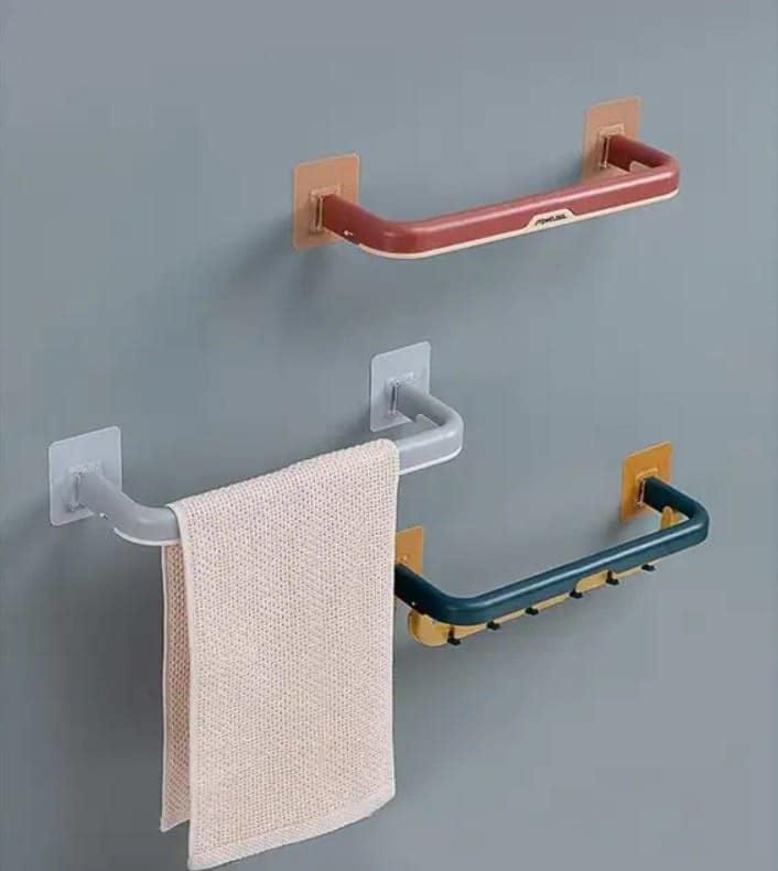 Pushkh Foldable Towel Rack for Bathroom - Wall Mounted Double Layer Towel Holder with Shelves & Hooks | Space Saving Bathroom Organizer | Perfect for Small Bathrooms, Laundry Rooms & Dorm Rooms (Multicolor)