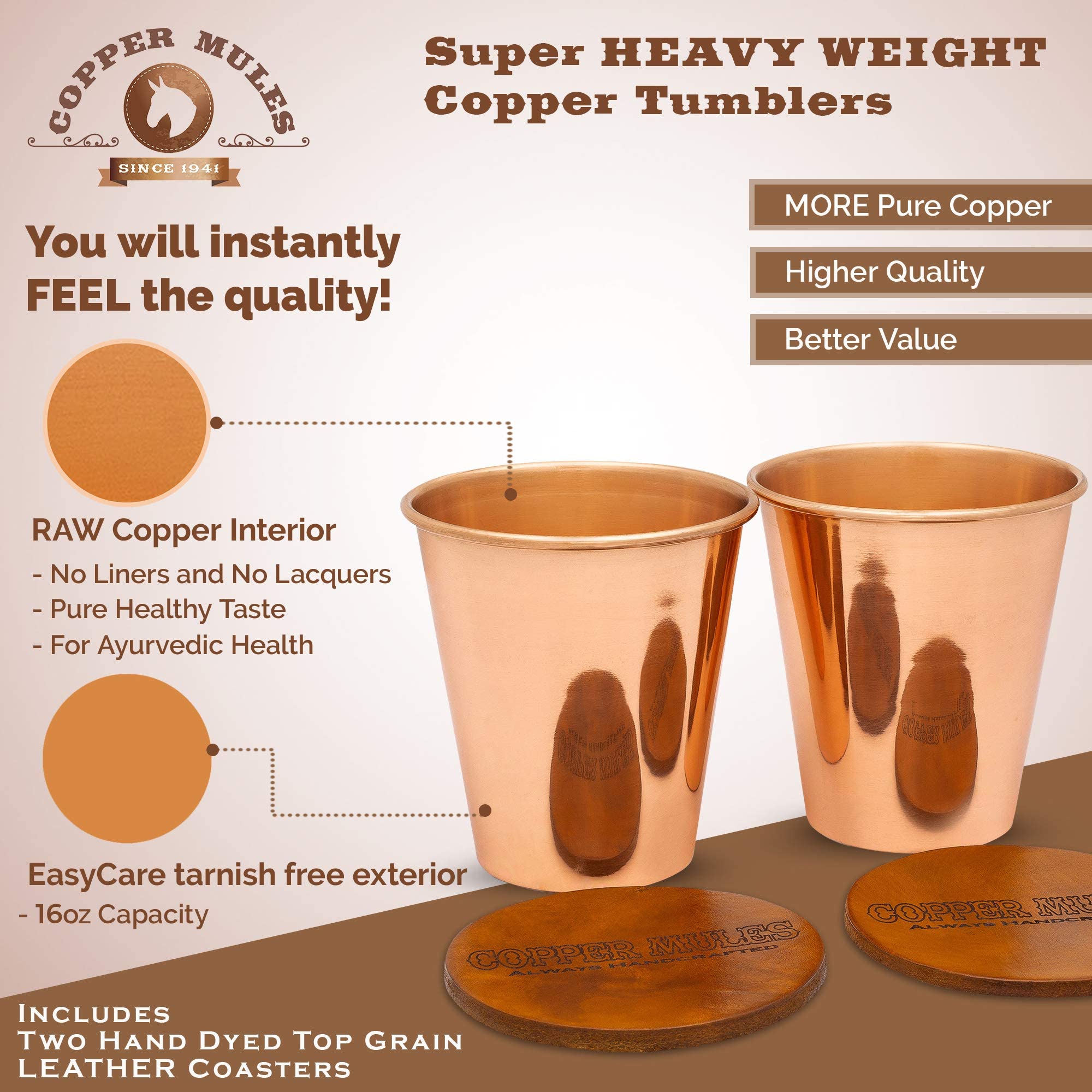 Pure Copper Water Pitcher (70 oz, 2 Liter) with Lid & 2 Drinking Tumblers - Handcrafted Ayurvedic Copperware for Health Benefits | Perfect for Detox Water, Lemon Infusions & Home Wellness Rituals