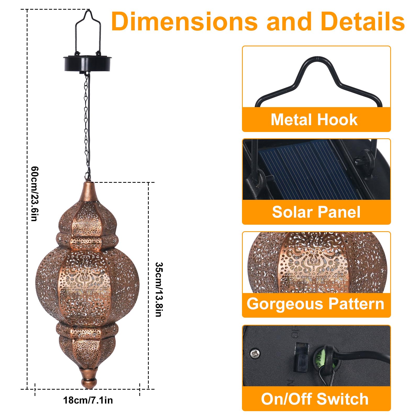 Solar Powered Hanging Lanterns - Waterproof Outdoor Moroccan Metal Lights for Patio, Garden, Pathway, Yard & Porch Decor | Perfect for Evening Ambiance, Parties & Backyard Lighting