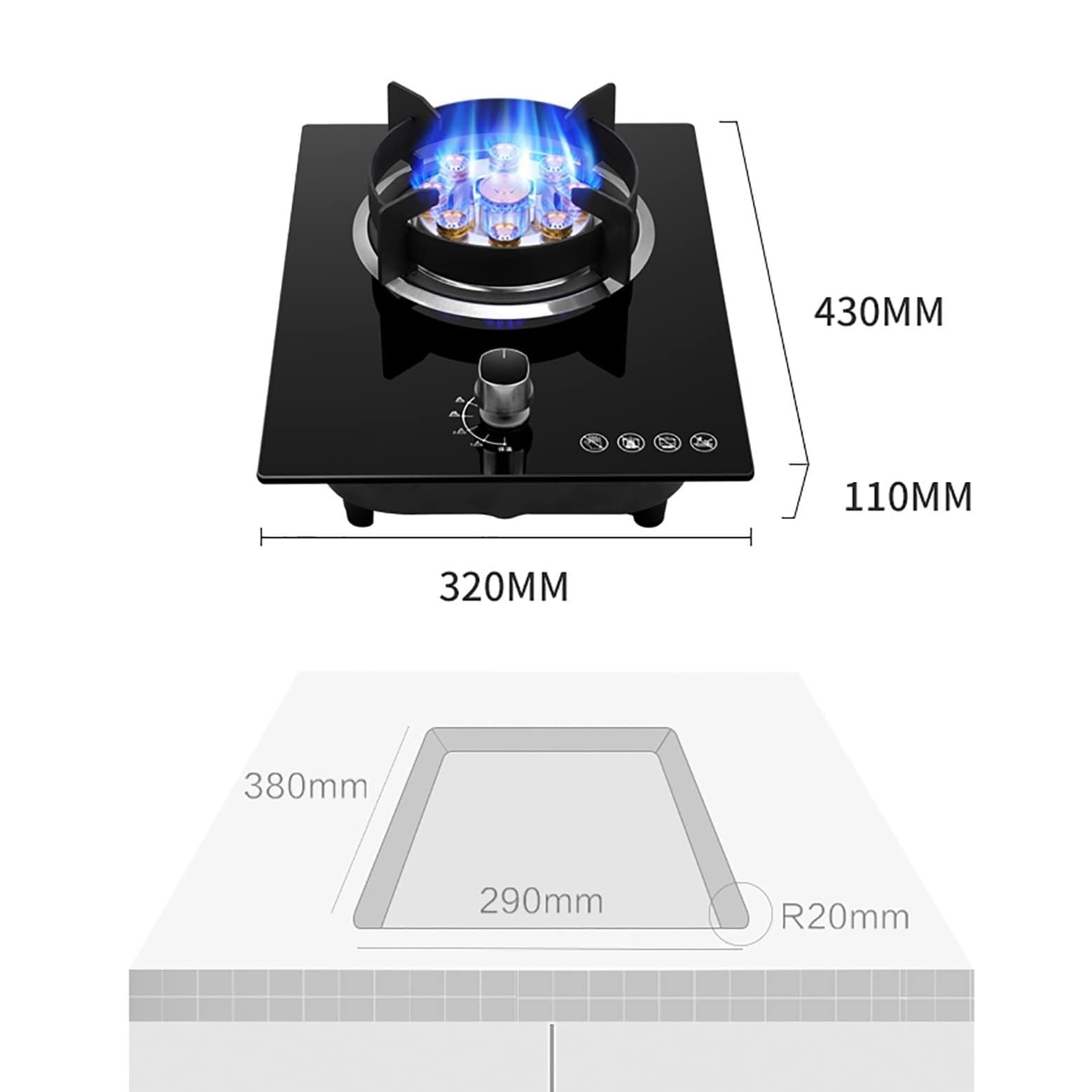 **5.2KW Gas Cooker - 9 Cavity Burner Camping Stove with Tempered Glass, Desktop & Recessed Installation for Kitchen, RV & Outdoor Cooking**