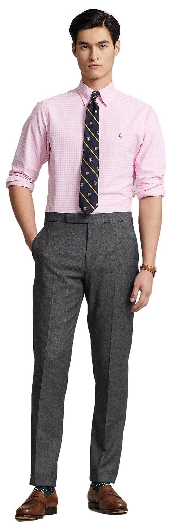 Ralph Lauren Men's Long Sleeve Oxford Button Down Shirt - Classic Checkered Pink Casual Dress Shirt for Business & Office Wear (XXL)