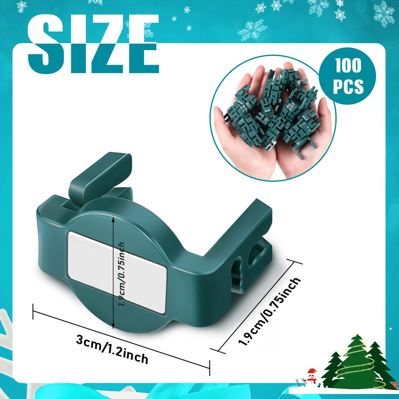 Frienda 100-Piece Magnetic C9 Socket Clips - Green Square Christmas Light Clips for Outdoor Patio Lighting | Perfect for Holiday Decorations, Roof Edge & Gutter Installation