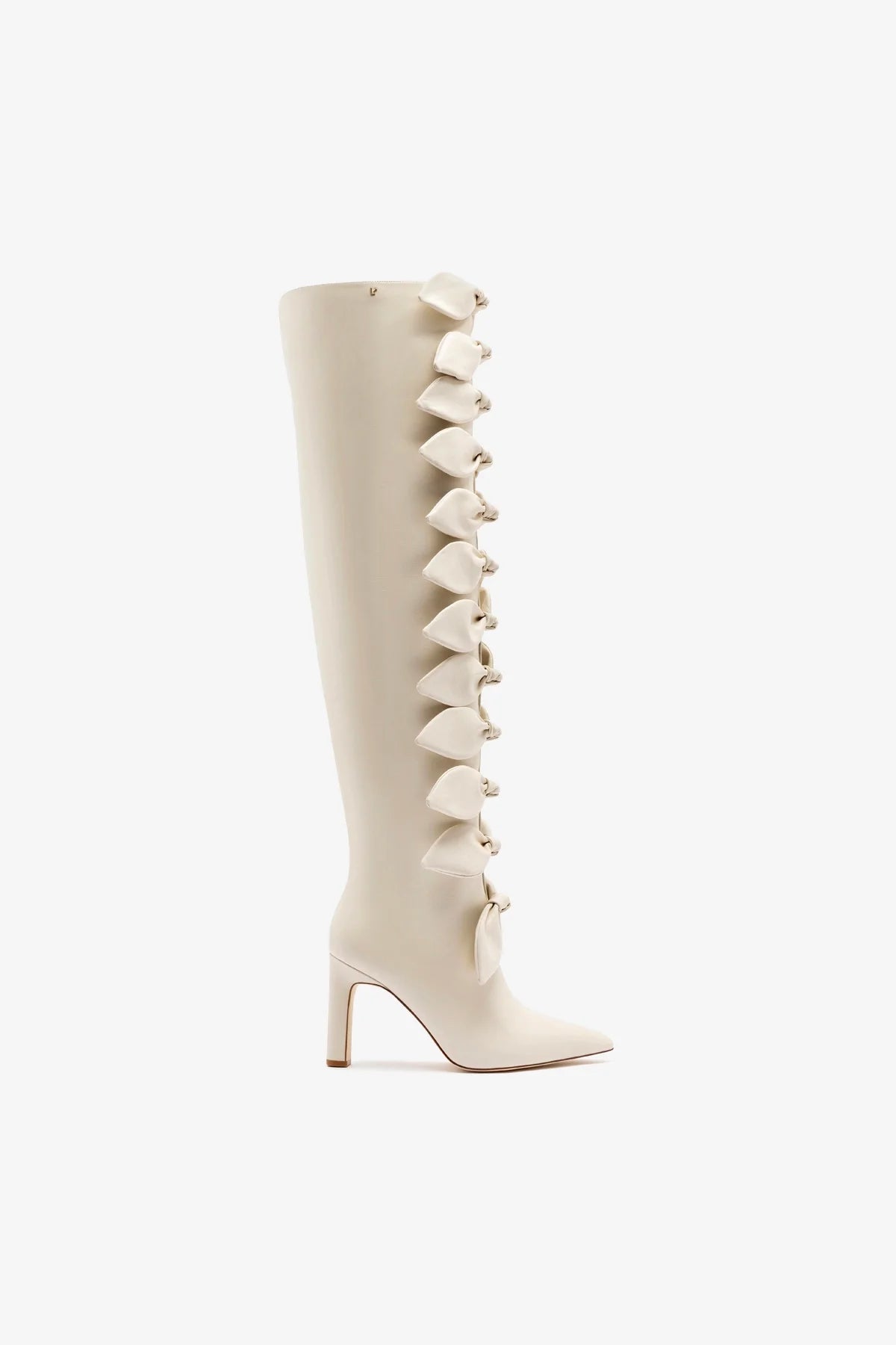 Larroudé x Jonathan Cohen Ivory Leather Tie Boots - Women's Fashion Ankle Boots for Casual Wear & Fall Outfits