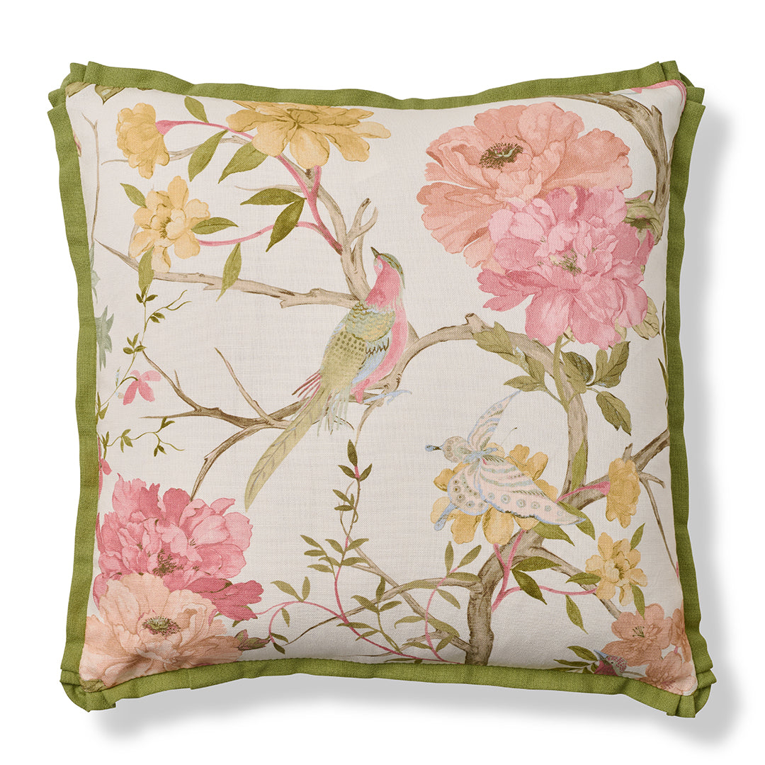 Floral Bird Pillow with Green Border - Decorative Throw Pillow for Sofa, Bed, Nursery - Home Decor Accent for Living Room, Bedroom, or Dorm