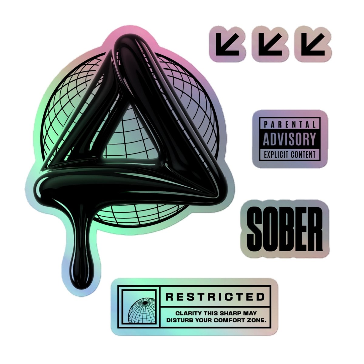 SOBER Black Label Holographic Sticker Sheet - 7 Unique Vinyl Stickers for Laptops, Water Bottles & DIY Crafts | Premium Decorative Stickers for Journaling, Scrapbooking & Personalization