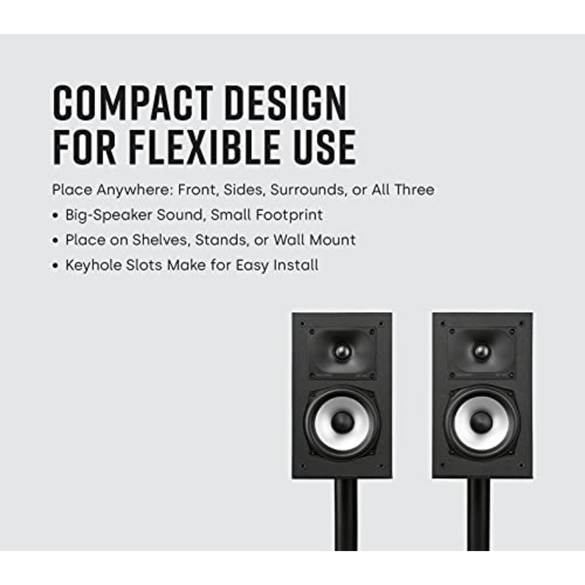 Polk Monitor XT20 Bookshelf Speakers (Pair) - Hi-Res Audio Certified, Dolby Atmos & DTS:X Compatible, 1