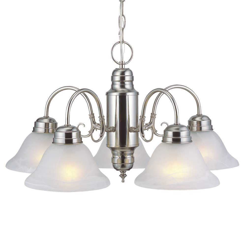Millbridge 5-Light Chandelier with Alabaster Glass Shades - Dimmable Satin Nickel Finish for Dining Room, Foyer & Kitchen | Elegant Ceiling Lighting Fixture for Home Decor & Dinner Parties