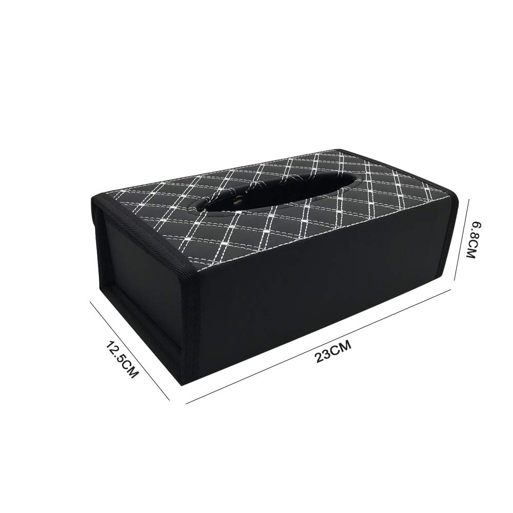Premium PU Leather Car Tissue Box Holder - White & Black Auto Napkin Dispenser for Cars, Trucks & SUVs | Perfect for Road Trips, Commuting & Travel
