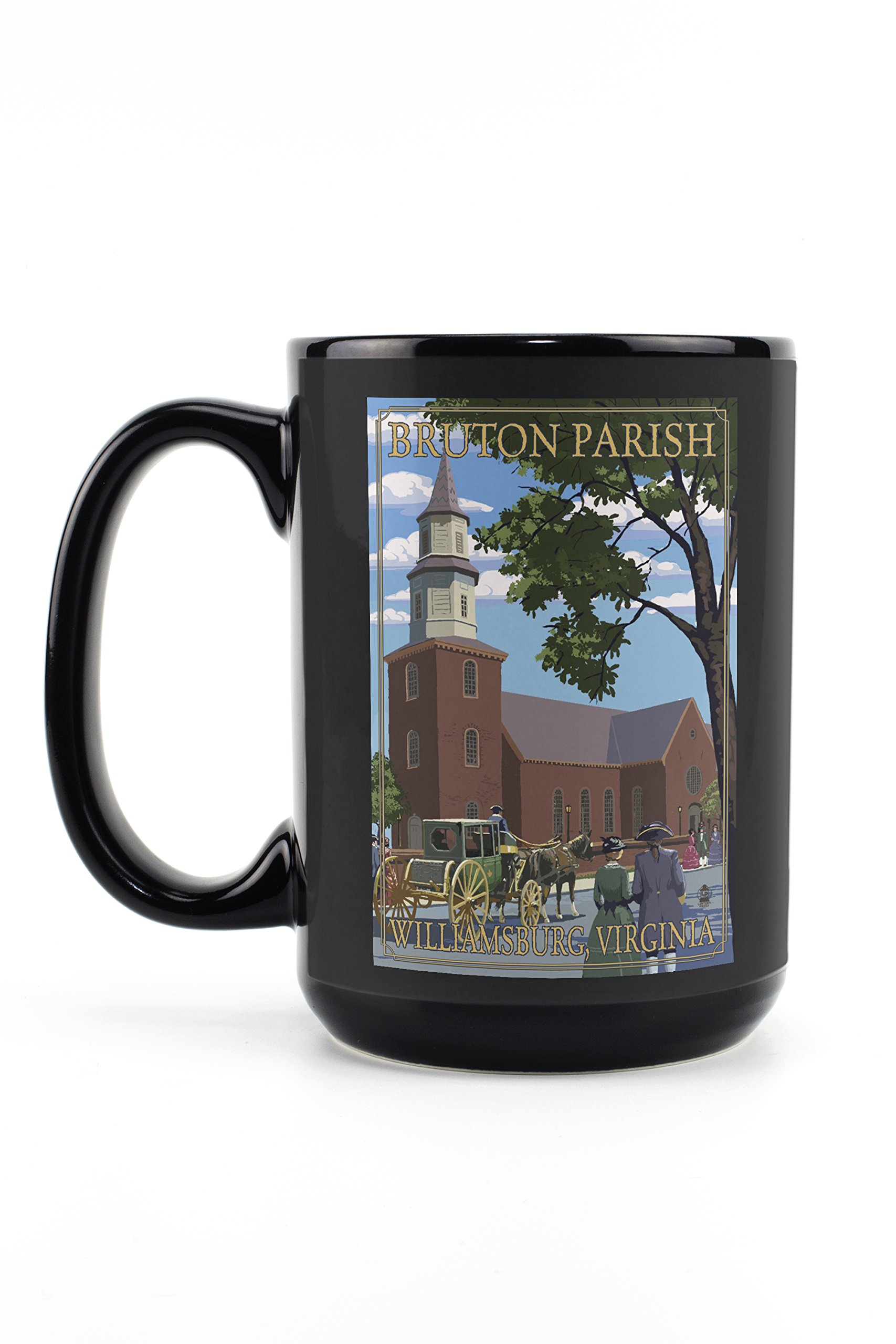 Lantern Press Bruton Parish Spring Scene Williamsburg Virginia 15oz Black Ceramic Coffee Mug - Microwave & Dishwasher Safe - Perfect for Tea, Coffee & Office Use