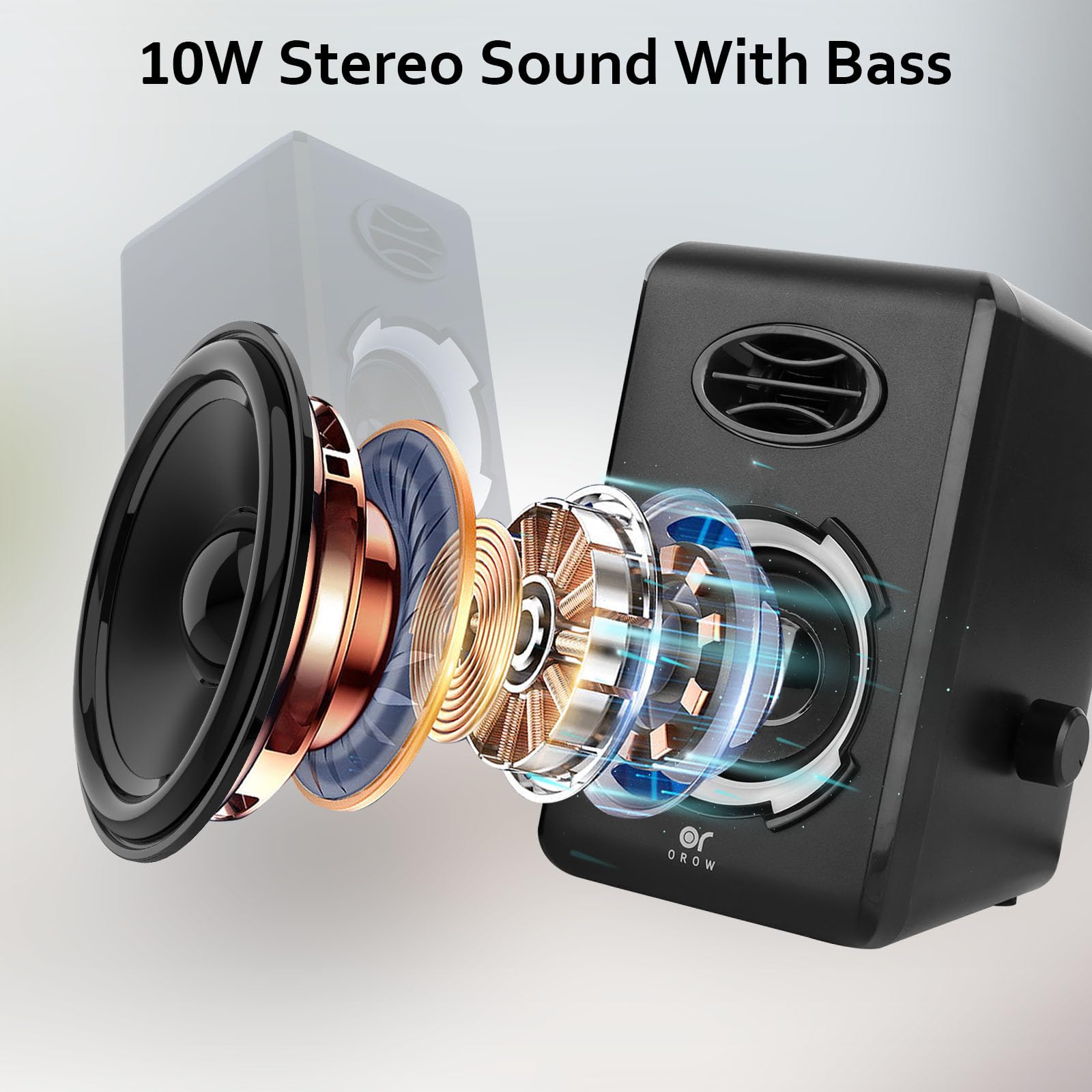OROW RGB Gaming Computer Speakers with 6 Color Light Modes - USB Powered PC Speakers, Bluetooth 5.0 & 3.5mm AUX Connectivity for Desktop, Laptop, Monitor - Perfect for Gaming Setup, Home Office, and Entertainment (Black)