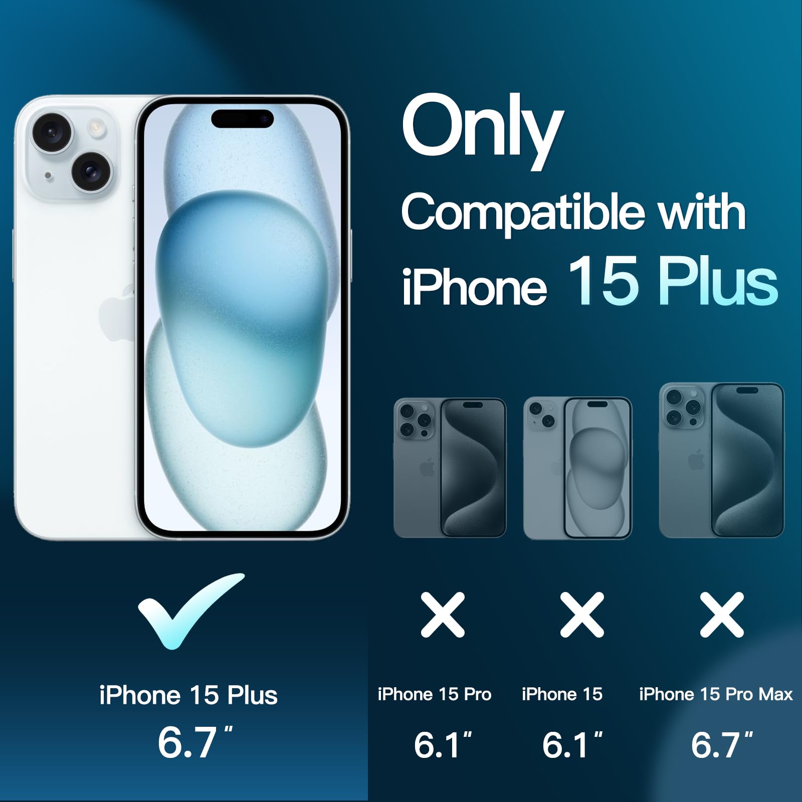JETech 5-in-1 Matte Shockproof Case for iPhone 15 Plus 6.7-Inch with 2-Pack Tempered Glass Screen Protector & Camera Lens Protector - Translucent Back Cover (Bright Blue) | Premium Protection for Work, Travel & Outdoor Activities