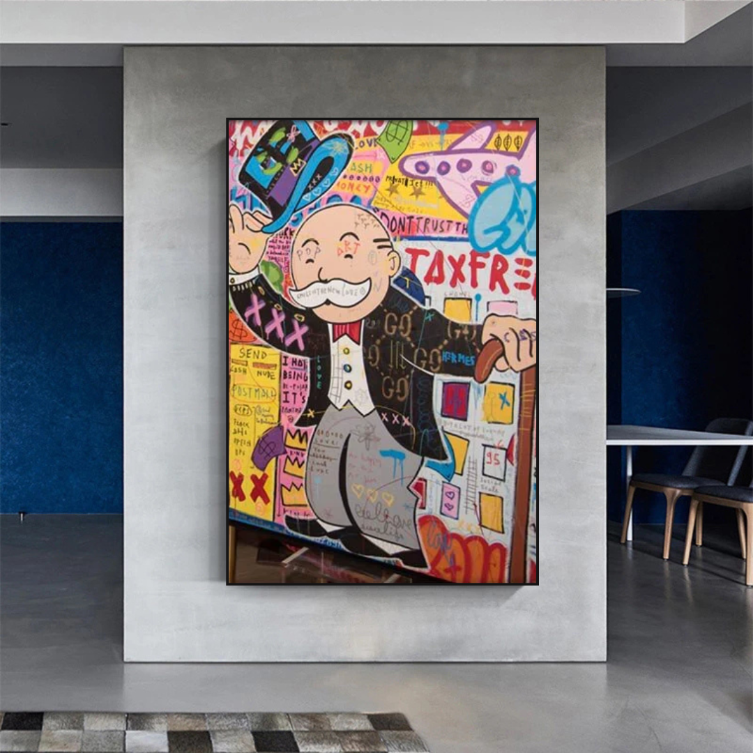 Alec Monopoly Canvas Wall Art Decor - Modern Pop Art Painting for Home & Office - Perfect for Living Room, Bedroom, and Office Wall Decor