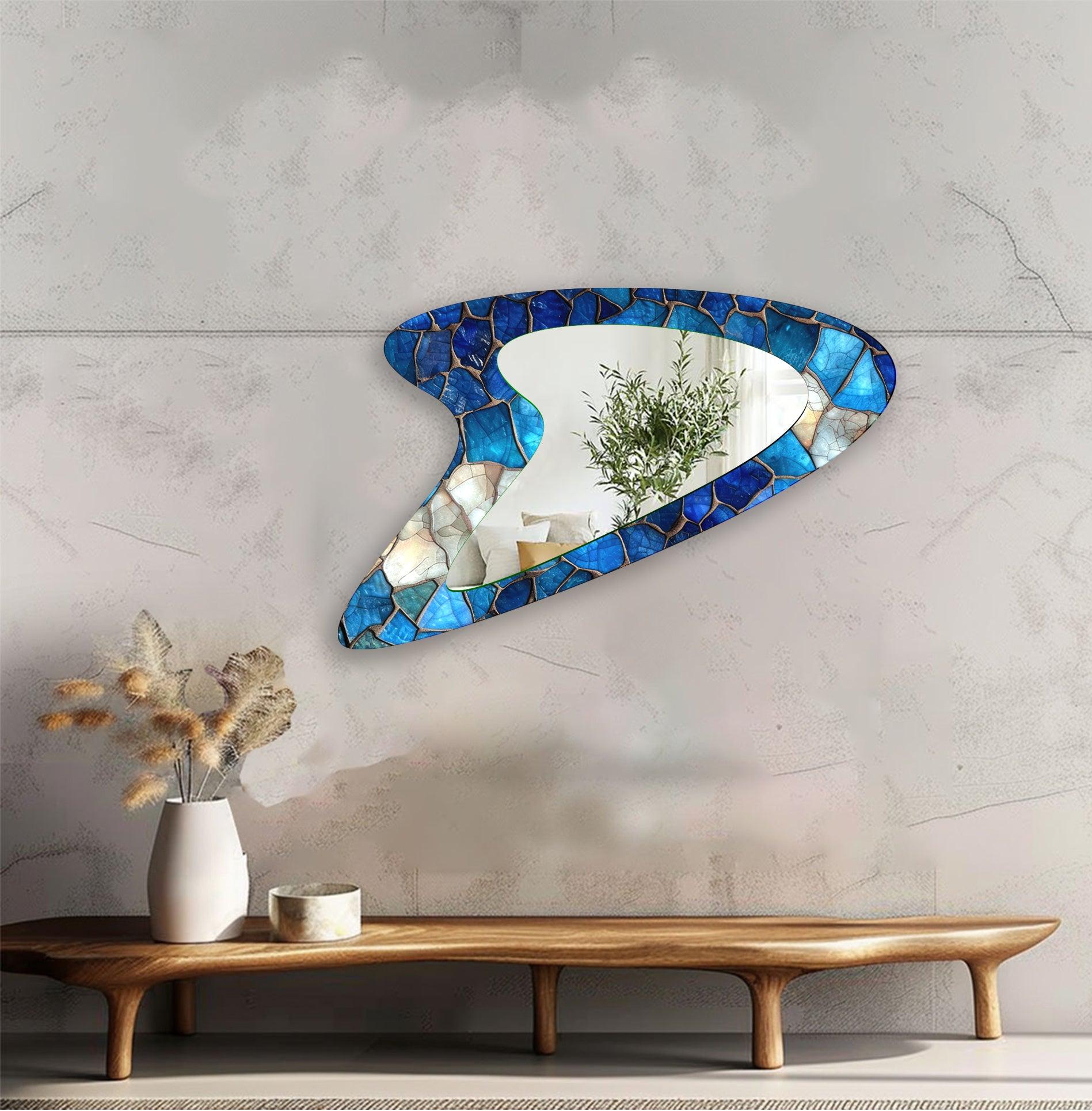 Blue Stained Modern Glass Wall Mirror - Elegant Home Decor for Living Room, Bedroom & Entryway - Perfect for Adding Style & Depth to Any Space