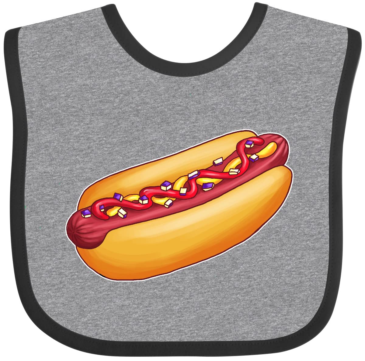 Inktastic Hot Dog Illustration with Mustard Onions and Ketchup Baby Bib - Cute & Soft Cotton Drool Bib for Infants & Toddlers - Perfect for Feeding, Playtime & Photo Shoots
