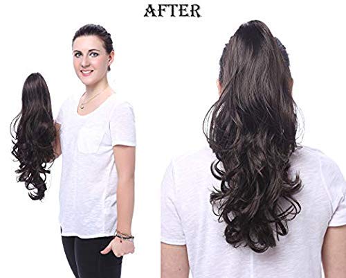Pema Women's Synthetic Wavy-Curly Ponytail Hair Extensions & Wigs - Long Brown Hairpiece for Daily Wear & Cosplay