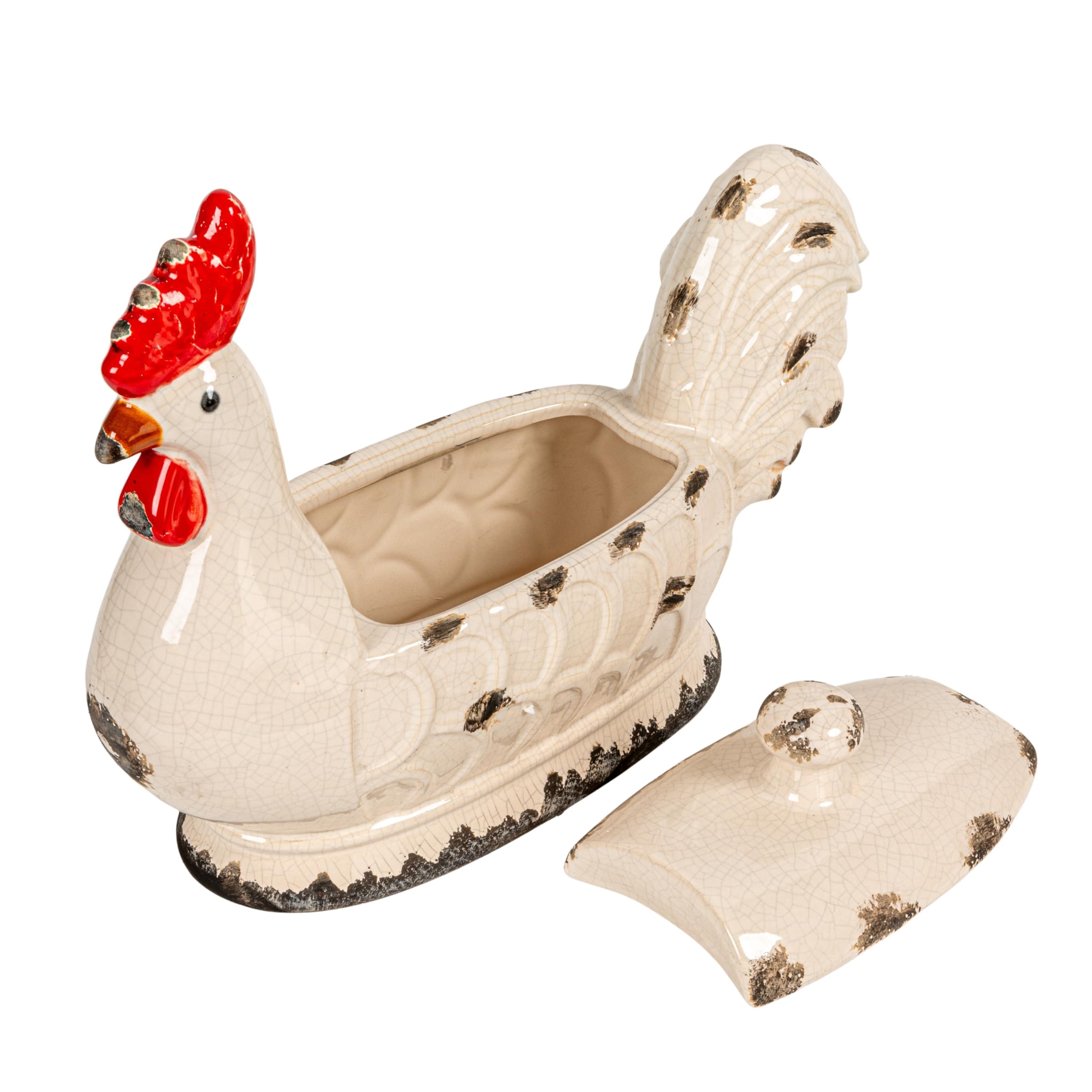 Creative Co-Op Rooster-Shaped Ceramic Canister with Airtight Lid - Perfect for Kitchen Storage, Coffee, Tea & Sugar | Farmhouse Decor & Country Style Home Accessories