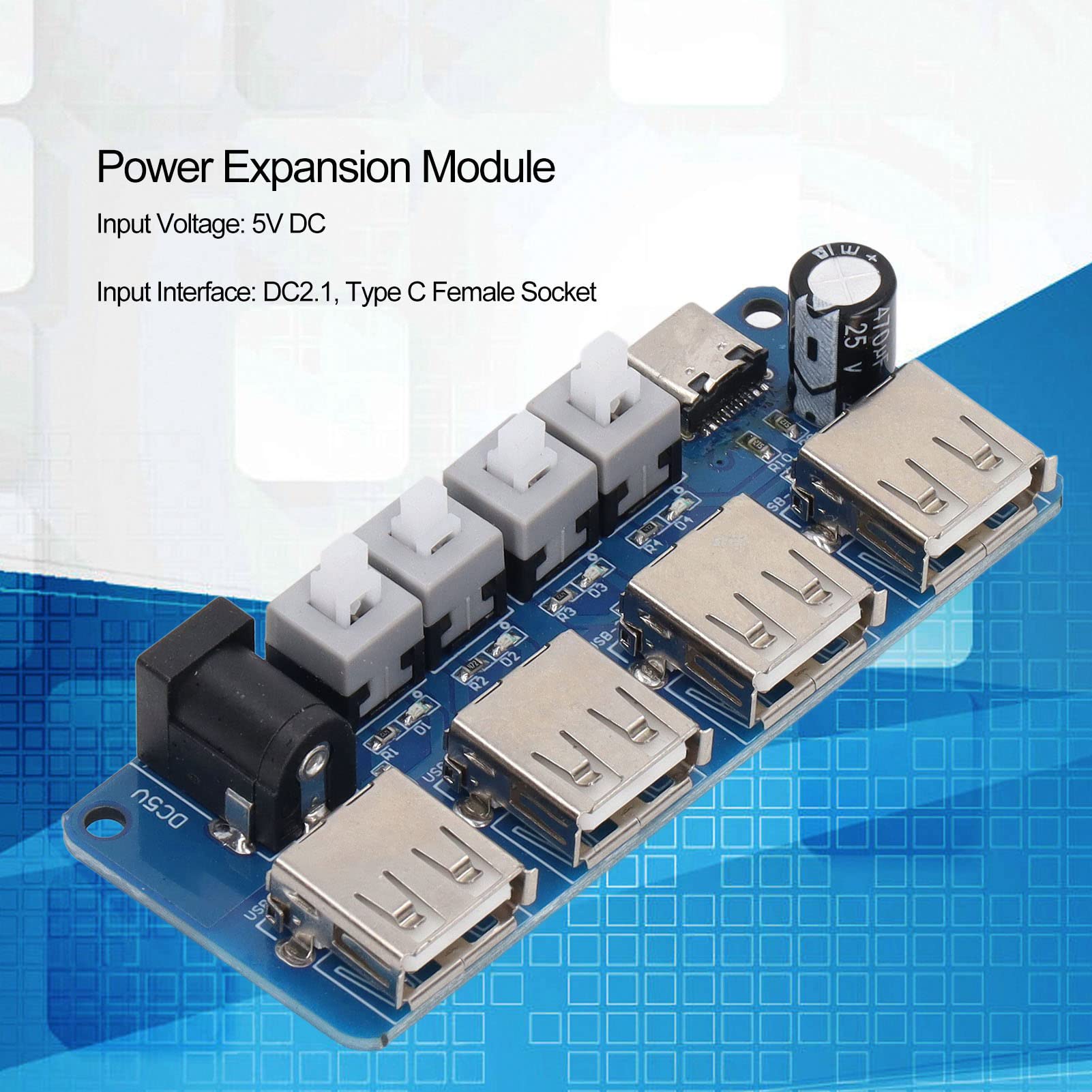 4-Port USB Hub Splitter Module with 5V Power & Button Control - Mini USB Expander for Laptop, PC, Gaming Setup & Home Office Accessories