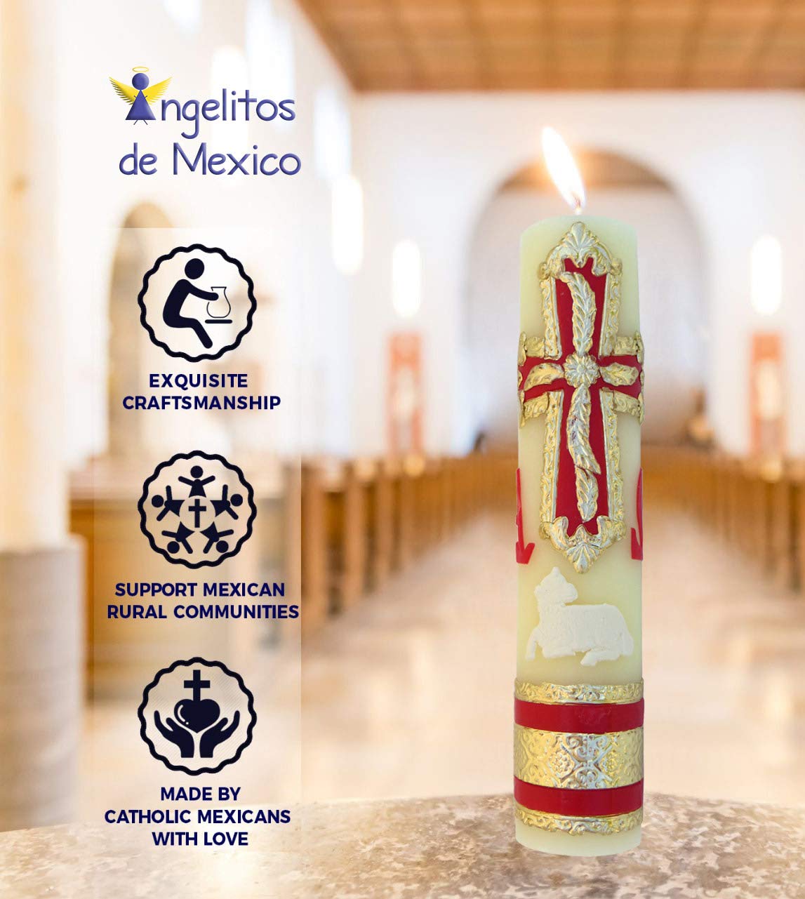 Easter Lent Candle with Alpha Omega Symbol - Religious Catholic Prayer Candle for Home Altar & Church Decor - Perfect for Easter Celebrations & Spiritual Reflection