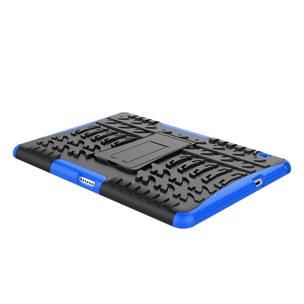 Huawei MediaPad T3 10 Inch Shockproof Tablet Case - Durable TPU+PC Protective Cover with Folding Stand Handle | Tire Texture Design | Dark Blue | Perfect for Work, Travel & Home Entertainment