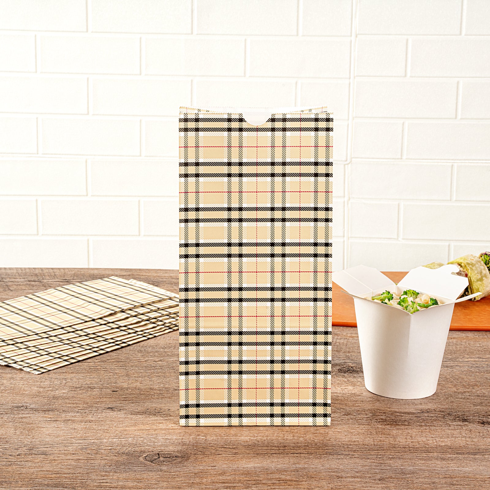 Premium Plaid Paper Bags 8 lb Capacity - 6 x 4 x 11.75 Inches - Pack of 100 - Eco-Friendly Gift & Shopping Bags for Retail, Parties & Groceries