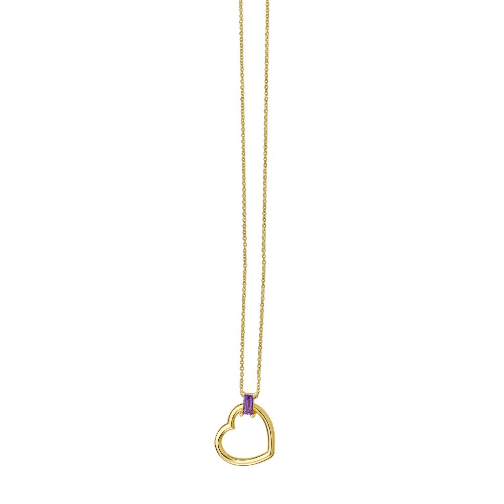 14K Gold Baguette Gemstone Heart Pendant Necklace for Women - Elegant Valentine's Day Gift, Anniversary Present & Romantic Date Jewelry