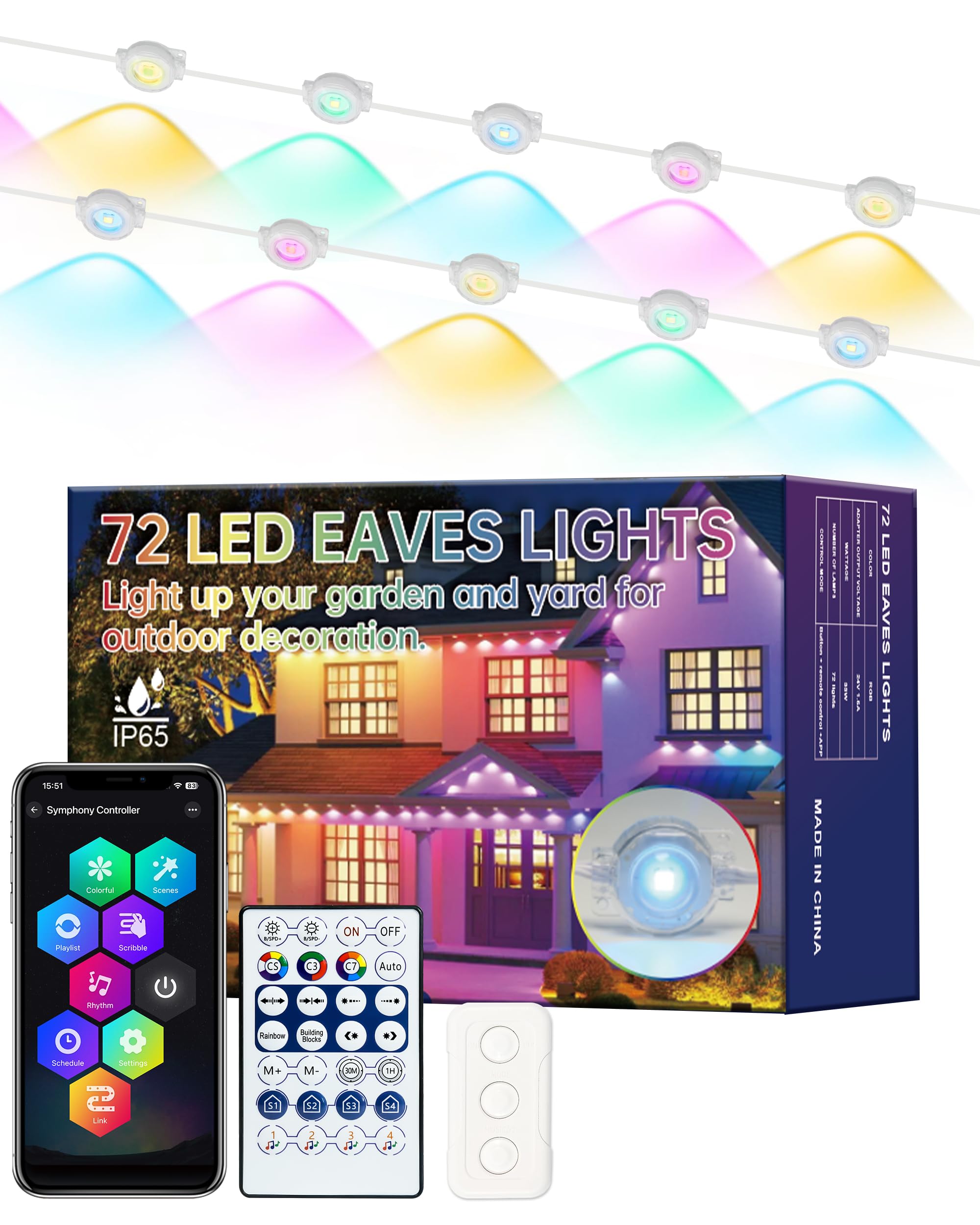 Smart LED Permanent Outdoor Lights - 111ft 72 RGB LEDs with App Control, DIY Scene Modes, IP65 Waterproof for Christmas, Holiday & Year-Round Decor - Perfect for Roofline, Garden, House Parties & Outdoor Events