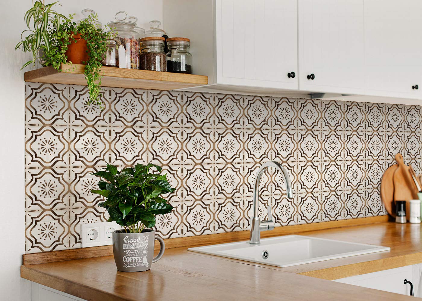 Mi Alma Collection Fireplace Tile Stickers 24 PCS Set - Peel and Stick Backsplash Tile Decals for Bathroom, Kitchen, Fireplace - Self-Adhesive Wall Tiles in Golden Brown (4x4 Inch) - Perfect for Home Renovation, DIY Projects & Rental Apartment Upgrades