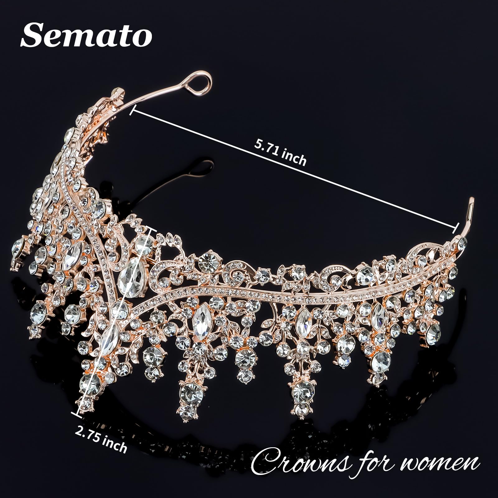 Semato Rose Gold Glitter Birthday Crown & Queen Sash Set for Women & Girls - Princess Tiara Party Decorations, Birthday Favors & Celebration Accessories (Perfect for Birthday Parties, Bachelorette Events & Girls' Night Out)