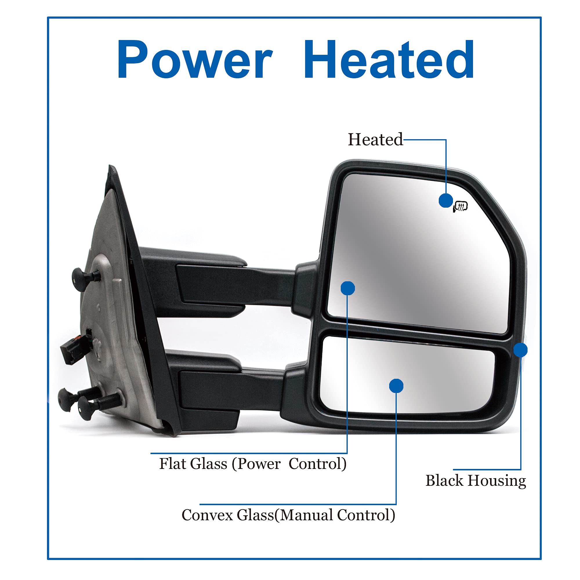 Upgraded Power Heated Towing Mirrors with LED Turn Signal & Puddle Lamp - Manual Folding Chrome Cap - Compatible with 2004-2014 Ford F150 Pickup Truck - Perfect for Enhanced Visibility & Safety While Towing or Night Driving